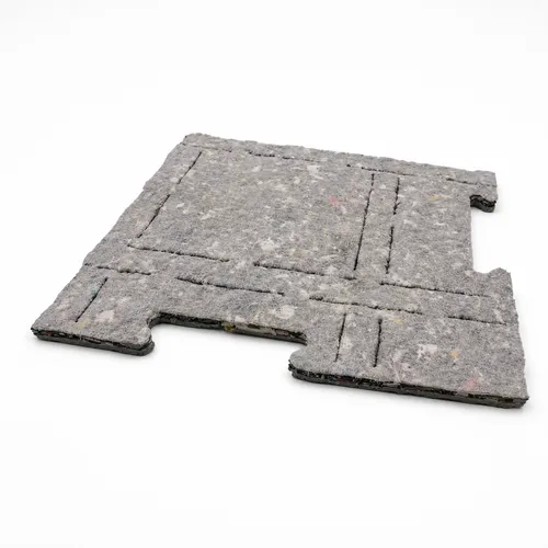Grijze valdempingsplaat van gerecycled vezelmateriaal met puzzelranden